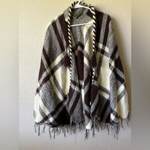 Pancho Open Knit Brown And Cream Colored Fall Fashion